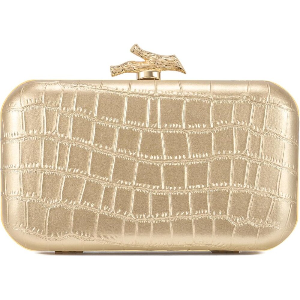 Women's Cream Crocodile Leather Formal Evening Shoulder Clutch Chain Strap Bag
